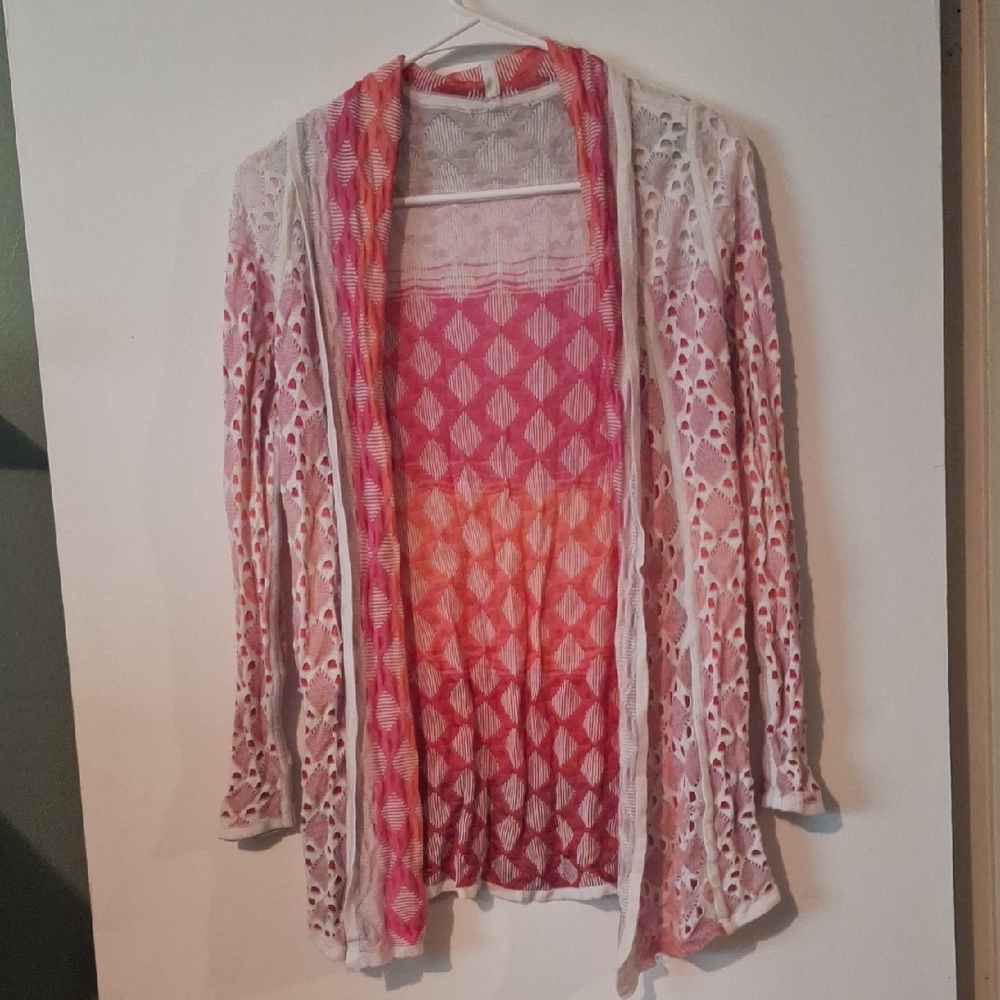 Vibrant Pink and Orange Cardigan Sweater